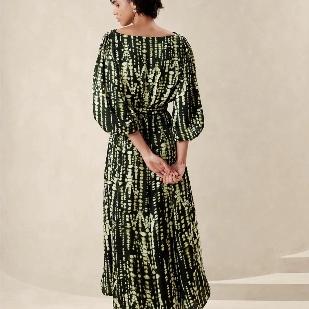 NWT Banana Factory Blouson Maxi Dress- black print, size Large - Picture 5 of 6
